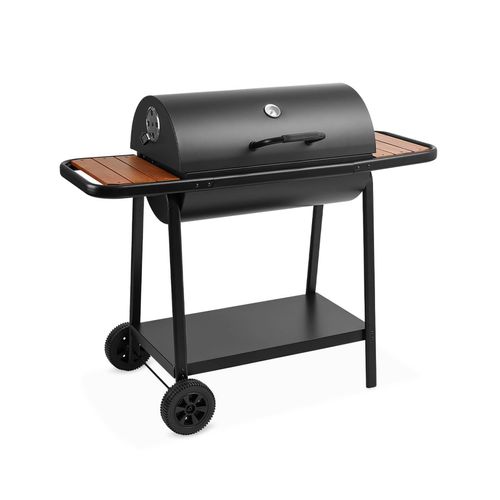 sweeek Schwarzer Holzkohlegrill mit Ablagen, Schwarz 124x128x67cm