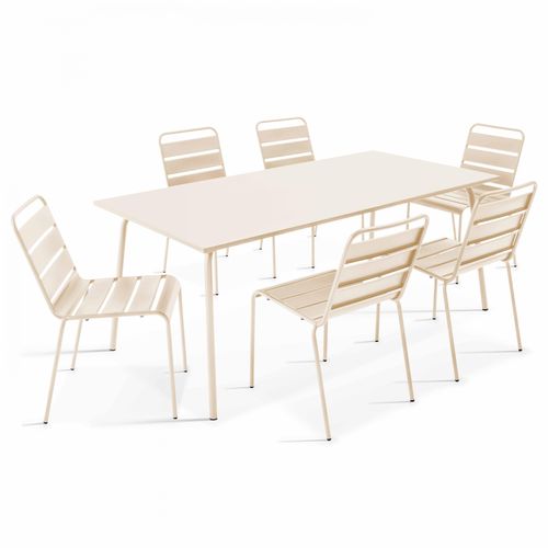 Oviala Gartentisch und 6 Metallstühle Beige 180x72x90cm