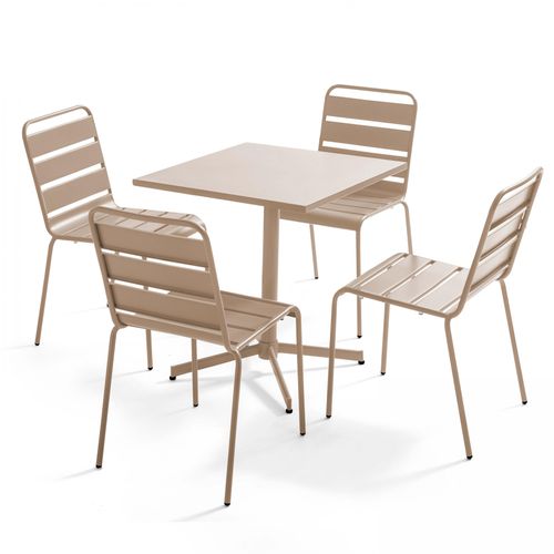 Oviala Set aus Gartentisch mit Tischplatte von und 4 Metallstühlen Taupe 70x72x70cm