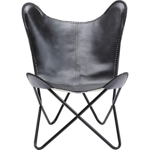 Kare Design Sessel mit Leder-Bezug und Stahlgestell, schwarz 70x93x75cm