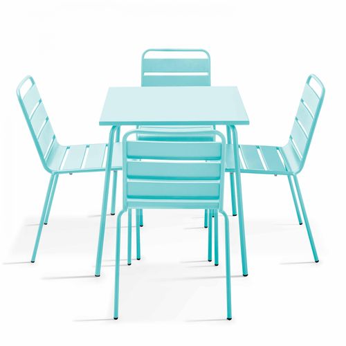 Oviala Set aus Gartentisch (70 cm) und 4 Metallstühlen Türkis 70x72x70cm