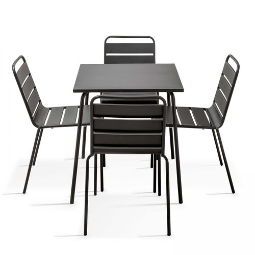 Oviala Set aus Gartentisch (70 cm) und 4 Metallstühlen Grau 70x72x70cm