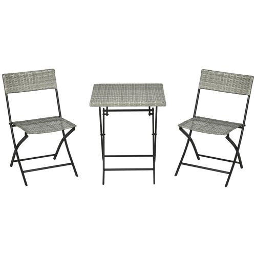 Outsunny Balkonmöbel im 3er-Set aus Polyrattan, hellgrau 60x72x60cm