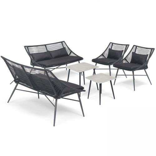 Oviala Gartenmöbel mit 2 Sofas, 2 Sesseln und Beistelltischen Schwarz 130x85x90cm