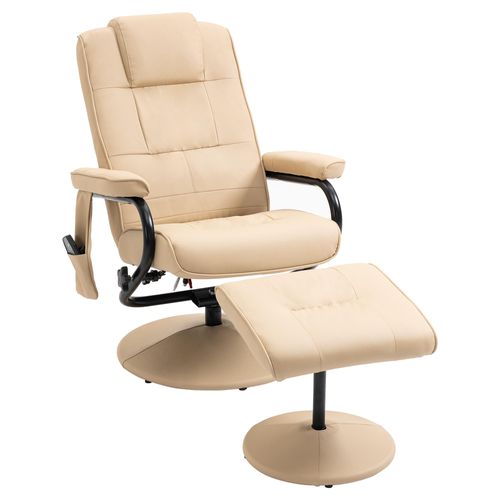 Homcom Relaxliege mit Liegefunktion, Massagesessel inkl. Hocker, Cremeweiß 77x95x84cm