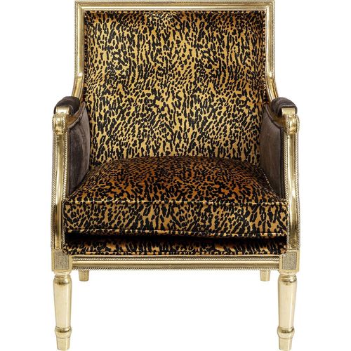 Kare Design Sessel mit Leo-Print und Stahlbeinen, gold und schwarz 70x98x68cm