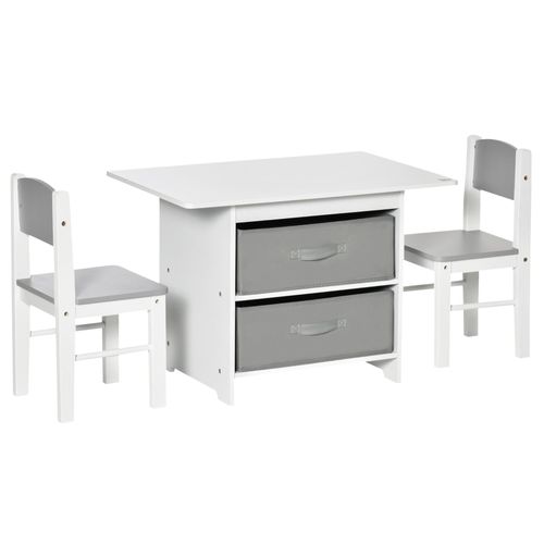 Homcom 3-tlg. Kindertischgruppe Kindertisch mit Stauraum, Weiß+Grau 71x49x48cm