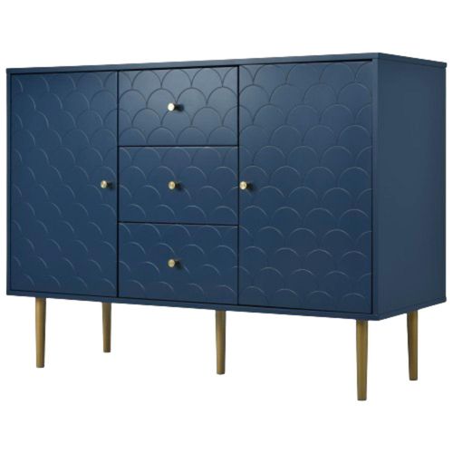 Urban Meuble Hohe Sideboard-Kommode mit 2 Türen und 3 marineblauen Schubladen 120x82x40cm