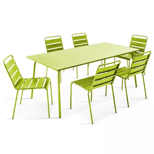 Oviala Gartentisch und 6 Metallstühle Grün 180x72x90cm