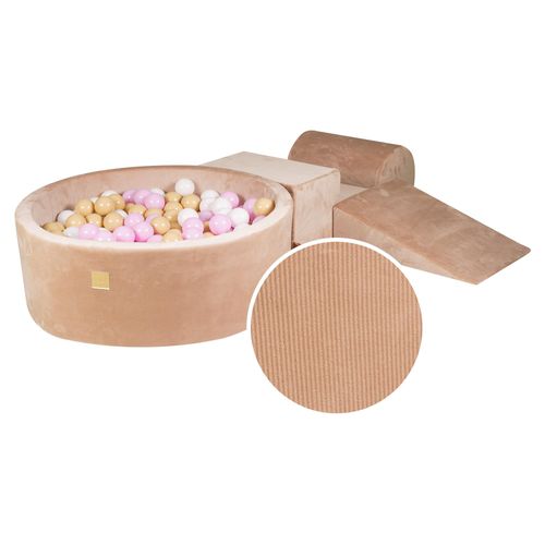 MeowBaby Spielplatz mit Bällebad: Pastellrosa/Weiß/Beige 45x30x235cm