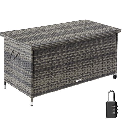 Tectake Auflagenbox Kiruna mit Kunststoffgeflecht, 120x55x61,5cm, 270l 121x60x56cm