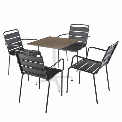 Oviala Tisch 70x70 cm neigbar taupe und 4 graue Metallstühle 70x72x70cm