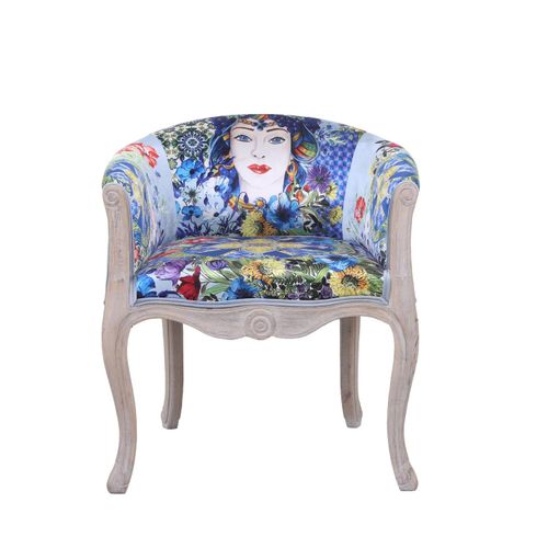 Mathi Design Sessel aus Samt mit Aufdruck, blau 61x71x61cm