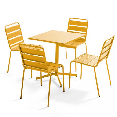 Oviala Set aus Gartentisch mit Tischplatte von 70 cm und 4 Metallstühlen GELB 70x72x70cm