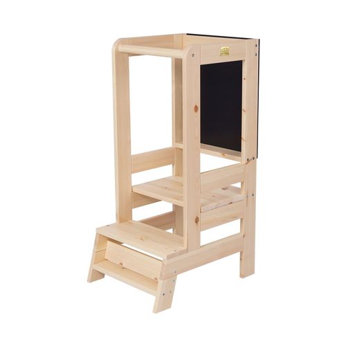 MeowBaby Lernturm Küchenhelfer mit Tafel Kitchen Helper natürlich 51x90x39cm