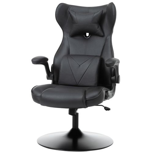 Vinsetto Gaming Stuhl mit Wippenfunktion, gepolsterter Sitz, Metall, Schwarz 67x112x71cm