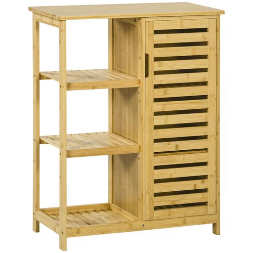 Kleankin Badschrank, mit 3 Offenen Ebenen, mit Kippschutz, aus Bambus, Natur 66x87x33cm