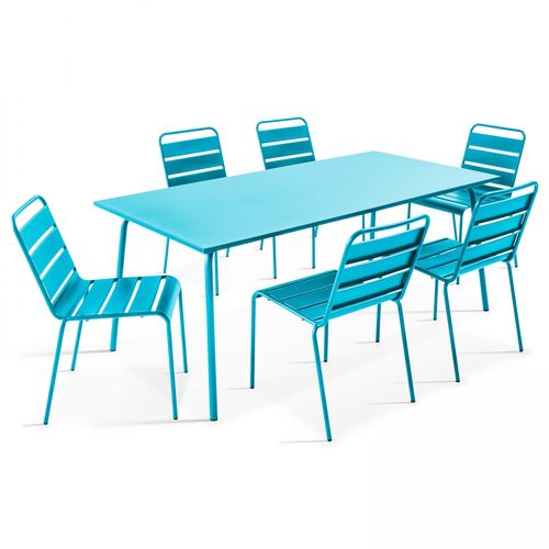 Oviala Gartentisch und 6 Metallstühle Blau 180x72x90cm