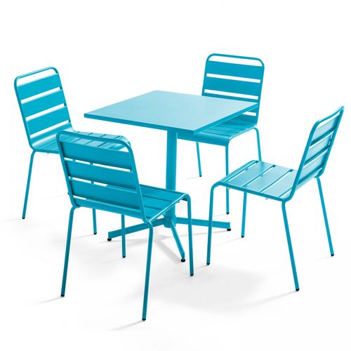 Oviala Set aus Gartentisch mit Tischplatte von 70 cm und 4 Metallstühlen Blau 70x72x70cm