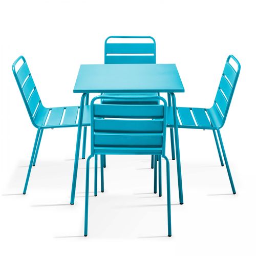 Oviala Set aus Gartentisch (70 cm) und 4 Metallstühlen Blau 70x72x70cm