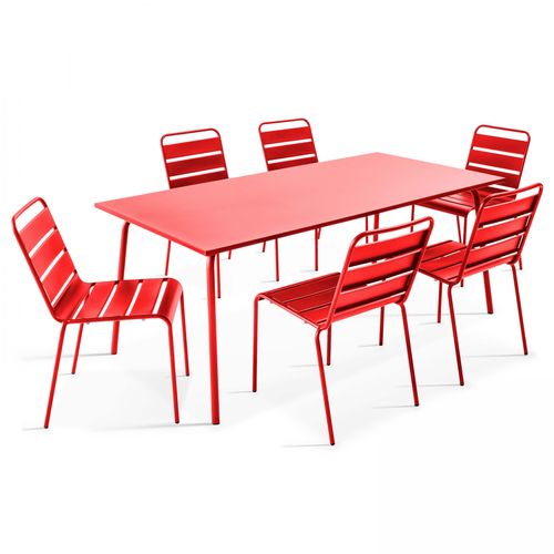 Oviala Gartentisch und 6 Metallstühle Rot 180x72x90cm