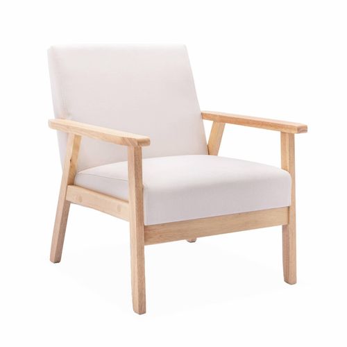 sweeek Skandinavischer Sessel Stoff und Hevea-Holz, Creme 64x73x69cm