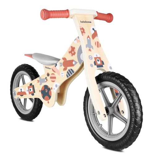 Beeloom Kinderfahrrad ohne Pedale aus rotem und grauem Naturholz 67x38x15cm