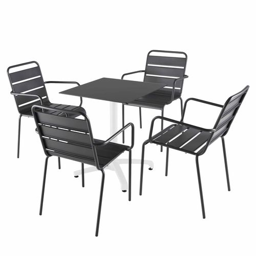 Oviala Tisch 60x60 cm kippbar schwarz und 4 graue Metallstühle 60x72x60cm
