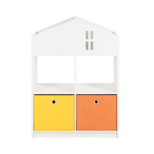 SoBuy Kinderregal Haus-Design mit 2 Stoffboxen MDF Vliesstoff Weiß 65x91x27cm