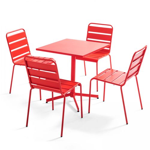 Oviala Set aus Gartentisch mit Tischplatte von 70 cm und 4 Metallstühlen Rot 70x72x70cm