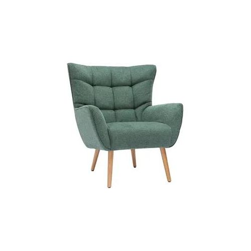 Skandinavischer Sessel Stoff mit Samteffekt Dunkelgrün mit Holzfüßen AVERY