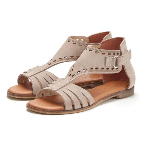 Sandale LASCANA Gr. 40, grau (taupe) Damen Schuhe Sandalette, Sommerschuh aus hochwertigem Leder mit kleinen Cut-Outs