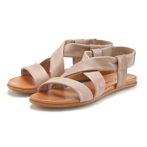 Sandale LASCANA Gr. 42, grau (taupe) Damen Schuhe aus Leder mit raffinierten Riemchen, Sandalette, Sommerschuh