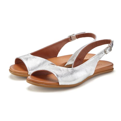 Sandale LASCANA Gr. 39, silberfarben Damen Schuhe aus Leder in modischer Metallic-Optik, Sandalette, Sommerschuh