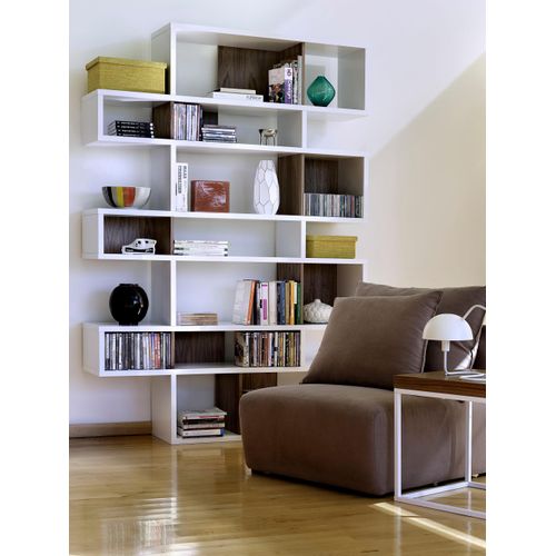 Raumteilerregal TEMAHOME, weiß (weiß, walnussfarben), B:156cm H:220cm T:34cm, MDF, Spanplatte, Furnier, Regale