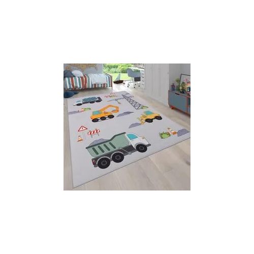 Kinderteppich PACO HOME "Bino 579" Teppiche Gr. B: 160cm, 4mm, L: 220cm, grau Kinder Spielteppich, Motiv Autos & Baustelle, Kinderzimmer