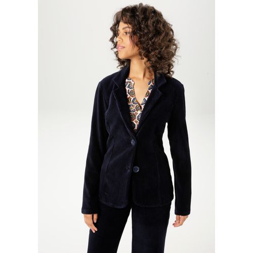 Jackenblazer ANISTON CASUAL Gr. 42, blau (marine) Damen Blazer mit Reverskragen