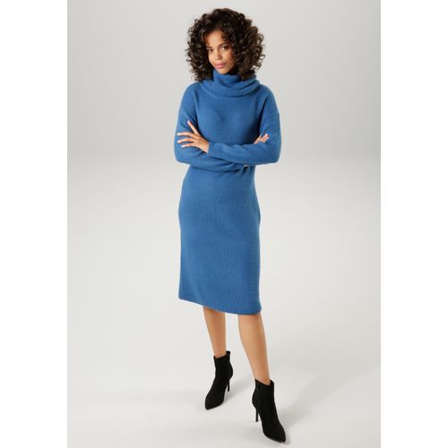 Strickkleid ANISTON CASUAL, Damen, Gr. 40, N-Gr, blau, Strick, Obermaterial: 74% Polyacryl, 23% Nylon, 3% Elasthan, unifarben, modisch, figurumspielend knieumspielend, Langarm Strickbündchen, Kleider, mit halsfernem Rollkragen