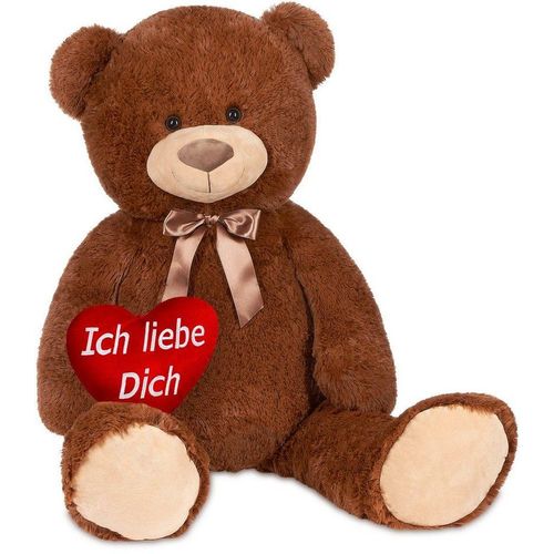 BRUBAKER Kuscheltier XXL Teddybär 100 cm groß mit Ich Liebe Dich Herz (Valentinstagsgeschenk, 1-St), großer Teddy Bär, Stofftier Plüschtier, braun