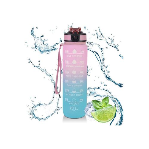 CALIYO Trinkflasche Trinkflasche 1000ML Sport Wasserflasche -BPA Frei Trinkflasche, für Die Fahrrad, Outdoor, Schule, Gym, blau|rosa