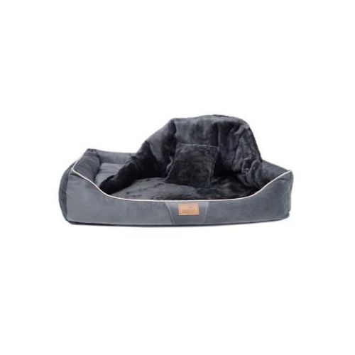 Tierlando ® RUDOLPH - Orthopädisches Hundebett inkl. Schonbezug mit Hundedecke schwarz/ graphit 1,1 m, 25 cm, 90 cm
