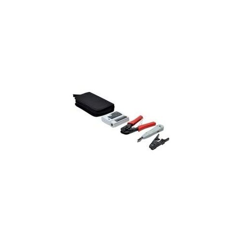 Netzwerk-Werkzeugset DN-94022, Abisolier-/ Abmantelungswerkzeug schwarz, mit LSA-Auflegewerkzeug und Crimpzange