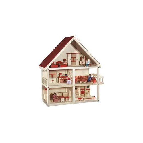 Puppenhaus ROBA "Villa Bunt" Puppenhäuser beige (natur) Kinder 3-stöckig, inkl. Möbel und Puppen