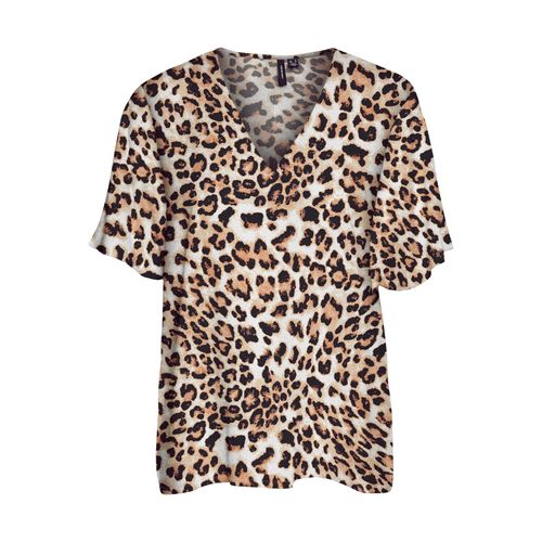 VERO MODA V-Shirt 'Easy Joy' Tan Leo, Animalprint, Beige - Gr. XS