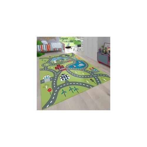 Kinderteppich PACO HOME "Bino 562" Teppiche Gr. B: 200cm, 4mm, L: 200cm, grün Kinder Kurzflor, Straßen-Spiel-Teppich, Motiv Flughafen, Kinderzimmer