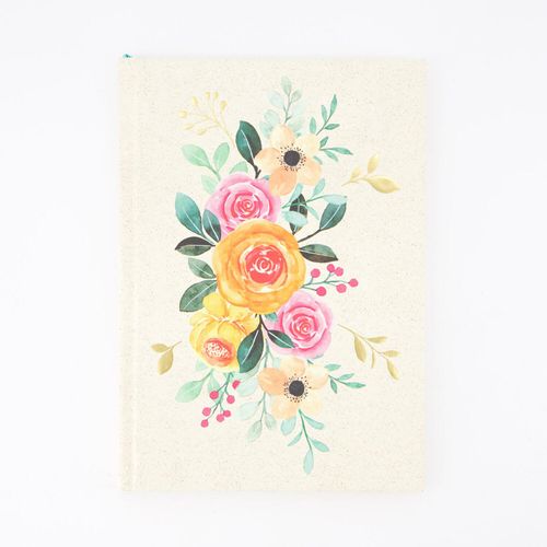 Beigefarbenes Notizbuch mit floralem Motiv A5