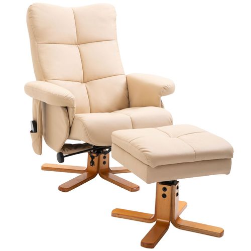Homcom Relaxsessel mit Liegefunktion, Massagesessel mit Fußhocker, Cremeweiß 80x99x86cm