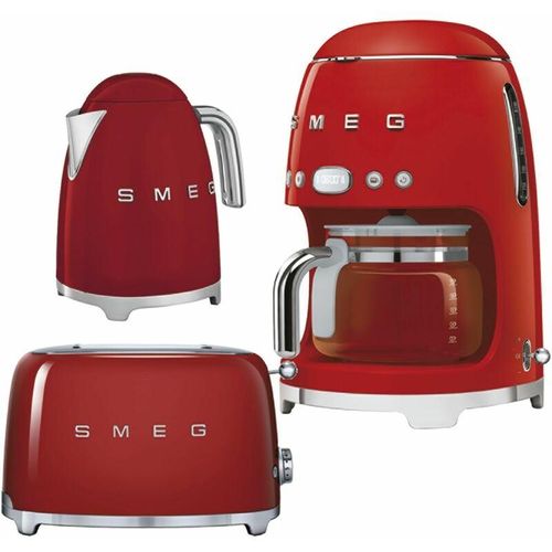 Smeg Morning Set Wasserkocher rot 1,7 Liter + 2-Scheiben Toaster rot + Filterkaffeemaschine rot 50´s Retro Style