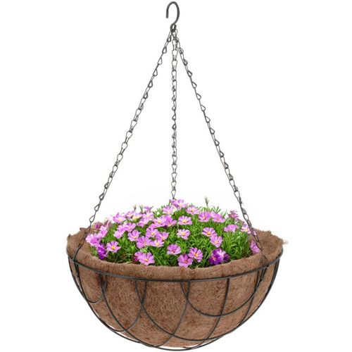 Metall Blumenampel mit Kokos Einsatz - 30 cm - Blumenschale zum Hängen inklusive Kette - Gartendeko Hängetopf Hängeampel Pflanzschale Blumentopf