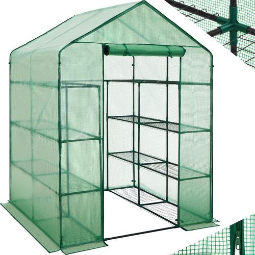 tectake® Foliengewächshaus, 3,6 m³, mit 16 Regalebenen, UV-beständig, 143 x 143 x 195 cm